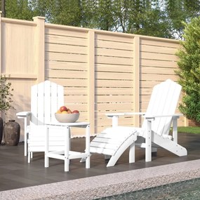 3095712 vidaXL Scaune de grădină Adirondack cu taburet și masă, alb, HDPE