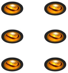 Set de 6 spoturi încastrate rotunde negre cu auriu, rotative și înclinabile - Chuck