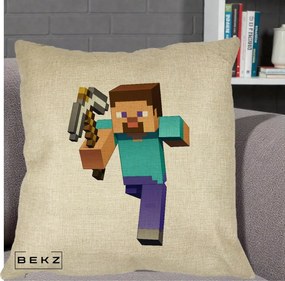 Perna Personalizata Minecraft Steve, 40x40 cm, Crem, Husa Detasabila, Perna Inclusa, BEKZ®