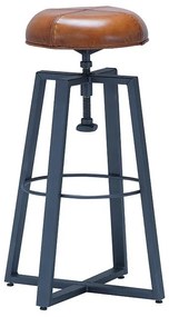 Scaun de bar, maro, din piele naturala si metal, Factory