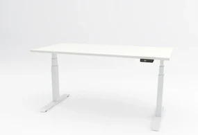 Birou reglabil pe inaltime TerrA7 WHITE - 2 motoare, profil dreptunghiular, culoare cadru Alb (Dimensiune blat: 137x67 cm, Culoare blat: Alb 25mm)