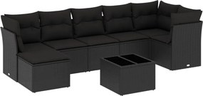 vidaXL Set mobilier de grădină cu perne, 8 piese, negru, poliratan