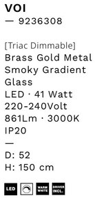 Lustra moderna cu 5 pendule LED, Metal, Sticla, Fumuriu, Voi