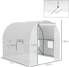 Outsunny Seră de Grădină Tip Tunel cu Cadru din Oțel și 4 Ferestre în PE 2.5x2x2m, Alb | Aosom Romania