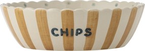 Bol din ceramică artizanală, multicolor, pictat manual cu dungi verticale, buline și margine ondulată, 24x7 cm, „Chip"