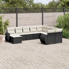 vidaXL Set canapele de grădină cu perne, 10 piese, negru, poliratan