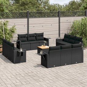 3256825 vidaXL Set mobilier de grădină cu perne, 13 piese, negru, poliratan