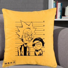 Perna Personalizata Rick si Morty Dosar, 40x40 cm, Galben, Husa Detasabila, Perna Inclusa, BEKZ®