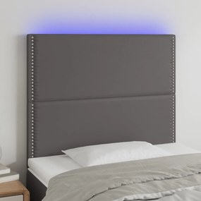 3122360 vidaXL Tăblie de pat cu LED, gri, 80x5x118/128 cm, piele ecologică
