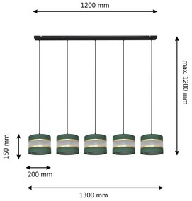 Lustră pe cablu HELEN 5xE27/15W/230V verde/auriu