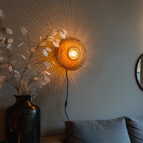 Lampă de perete orientală din bambus 35 cm cu priză - Rina