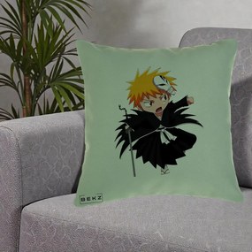 Perna Personalizata Bleach Ichigo Chibi cu Masca, 40x40 cm, Verde, Husa Detasabila, Perna Inclusa, BEKZ®