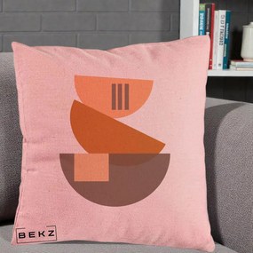 Perna Decorativa Geometric Bauhaus Boluri Portocaliu, 40x40 cm, Roz, Husa Detasabila, Perna Inclusa, BEKZ®
