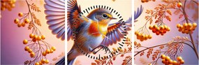 Tablou - Pasăre cu scoruș (cu ceas) (90x30 cm)