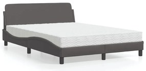 vidaXL Pat cu saltea, gri, 140x200 cm, piele ecologică