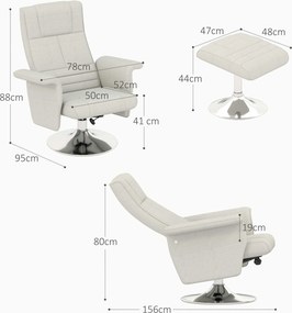 HOMCOM Fotoliu relaxant cu masaj și pouf, fotoliu TV cu spătar reglabil și șezut pivotant la 360° 78 x 95 x 88 cm crem | Aosom Romania