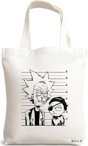Sacosa de Panza pentru Cumparaturi, Geanta Tote, model Rick and Morty, 38x34.5 cm, Alba, BEKZ®