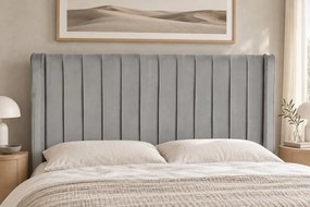 Pat tapițat din catifea Aurelia Simple 160×200 cm, gri deschis, cu ladă de depozitare