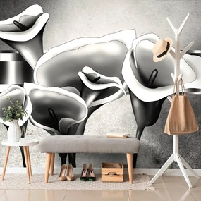 Tapet flori calla lilly elegante în alb-negru