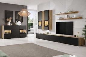 Set mobilier perete cu comodă Baros Stejar artizanal/Negru mat