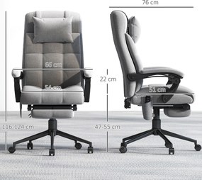 Vinsetto Scaun Birou cu Masaj și cu Încălzire, Fotoliu Birou cu Spătar Înclinabil 155°, Suport Picioare, 66x76x112-120cm,Gri | Aosom Romania