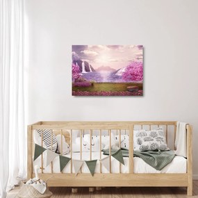 Tablou pe sticlă cu pomi roz cu lac (70x50 cm)