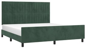 Cadru de pat cu tablie, verde inchis, 160x200 cm, catifea Verde inchis, 160 x 200 cm, Benzi verticale