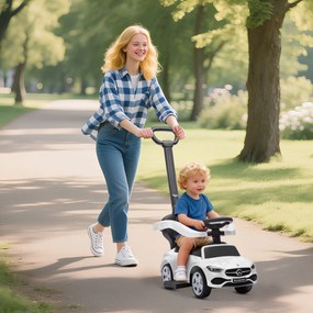 AIYAPLAY Mașină de Călărit pentru Copii 1-3 Ani Convertibilă în Cărucior cu Licență Mercedes, 91x40x83 cm, Alb | Aosom Romania