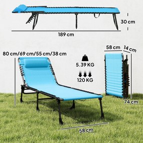 Outsunny Șezlong de Plajă Reclinabil în 3 Poziții - Alb Crem | Aosom Romania