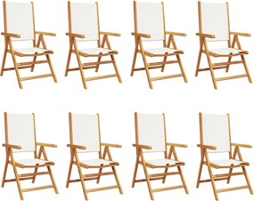 vidaXL Scaune de grădină rabatabile 8 buc., textil alb crem/lemn masiv