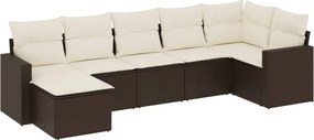 vidaXL Set canapele de grădină cu perne, 7 piese, maro, poliratan