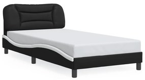 3207986 vidaXL Cadru de pat cu tăblie negru și alb 100x200cm piele artificială