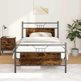 vidaXL Cadru de pat fără saltea Stejar afumat 107x203cm Lemn prelucrat