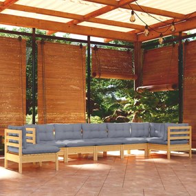 3096730 vidaXL Set mobilier de grădină cu perne gri, 8 piese, lemn masiv pin