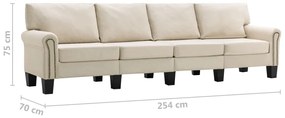 Canapea cu 4 locuri, crem, material textil Crem, 4 locuri
