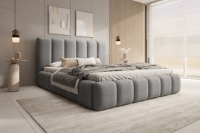 Pat tapițat Aura 160x200 cu spațiu depozitare - bouclé gri Quelle 83