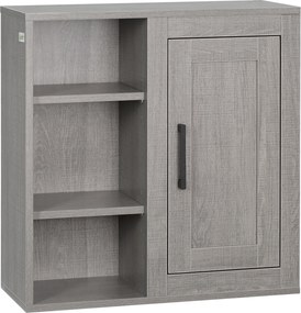Kleankin Dulap baie cu montare pe perete, cu 3 rafturi deschise, gri | Aosom Romania