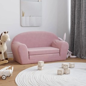 341784 vidaXL Canapea pentru copii cu 2 locuri, roz, pluș moale