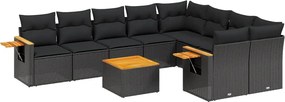 vidaXL Set canapele de grădină cu perne, 10 piese, negru, poliratan
