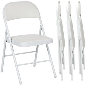 HOMCOM Set de 4 scaune pliante, scaune portabile de birou, picioare din metal, faltstuhl pentru birou, recepție, sala de așteptare, piele ecologică, alb | Aosom Romania