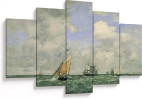 Tablou - Eugène Boudin, Ships and Sailing Boats Leaving Le Havre, reproducere (150x105 cm)