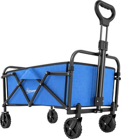 Outsunny Cărucior de grădină pliabil cu roţi mâner reglabil sarcină 68 kg pentru campanie cumpărături 81x45x89 cm albastru | Aosom Romania