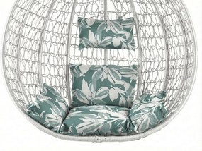 Scaun suspendat alb KOKON cu suport, perna verde-alba