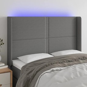 3123907 vidaXL Tăblie de pat cu LED, gri închis, 147x16x118/128 cm, textil