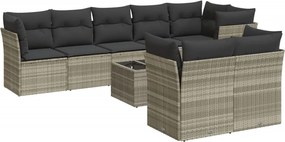 vidaXL Set canapele de grădină cu perne, 9 piese gri deschis poliratan