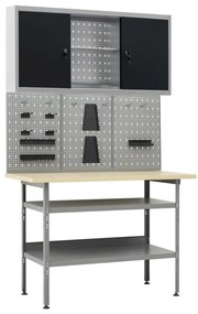 vidaXL Banc de lucru cu trei panouri de perete și un dulap