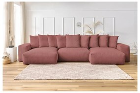 Colțar roz deschis cu tapițerie din catifea reiată Voltaire – Bobochic Paris