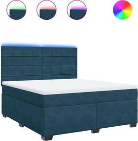 vidaXL Pat box spring cu saltea, albastru, 180x200 cm, catifea