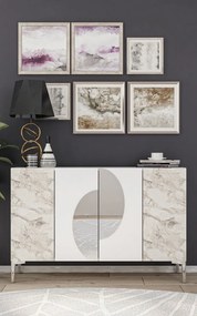 Consola, Hanah Home, Afra KM120, 120x75x29.6 cm, Alb / Marmură Efes / Argint