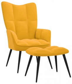 Scaun de relaxare cu taburet, galben muștar, catifea